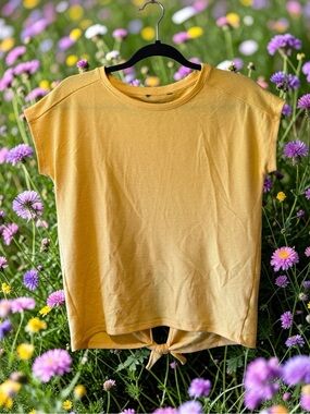 George Yellow Knit Top with Keyhole/Knot at Back Hem